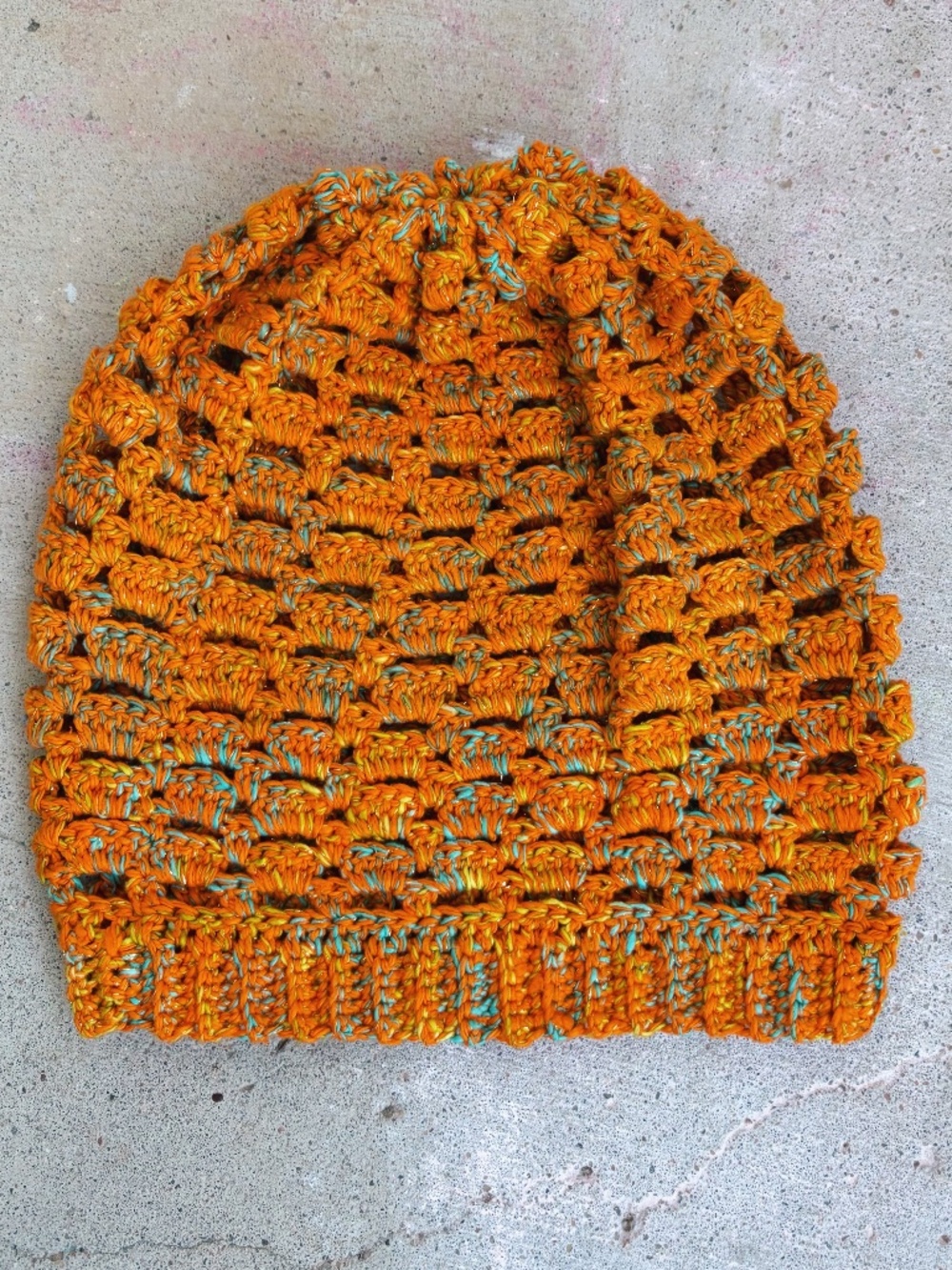 Handmade Crocheted Slouchy Beanie in Sparkly Orange